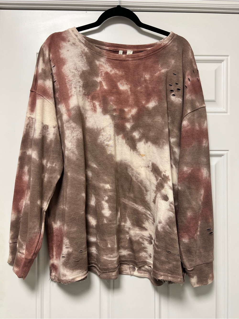 Cato Dusty Rose & Brown Tie-Dye Pullover Sweatshirt Distressed